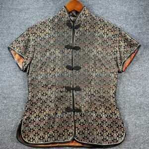 VTG Golden Dragon KImono Top Women's 40 (Small) Gold Multicolor Floral Allover